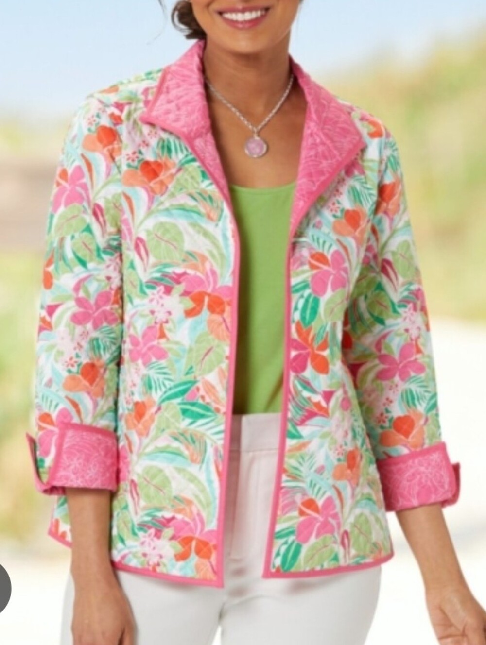 Appleseed's Tropical Floral Reversible Quilted Jacket